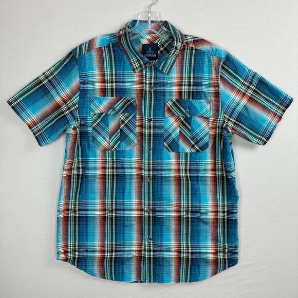 PrAna Button Front Short Sleeve Shirt Men’s Medium Plaid - Picture 1 of 9